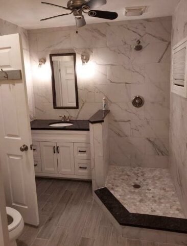 custom black and white stone bathroom