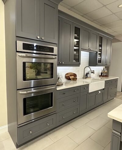 custom gray showroom kitchen